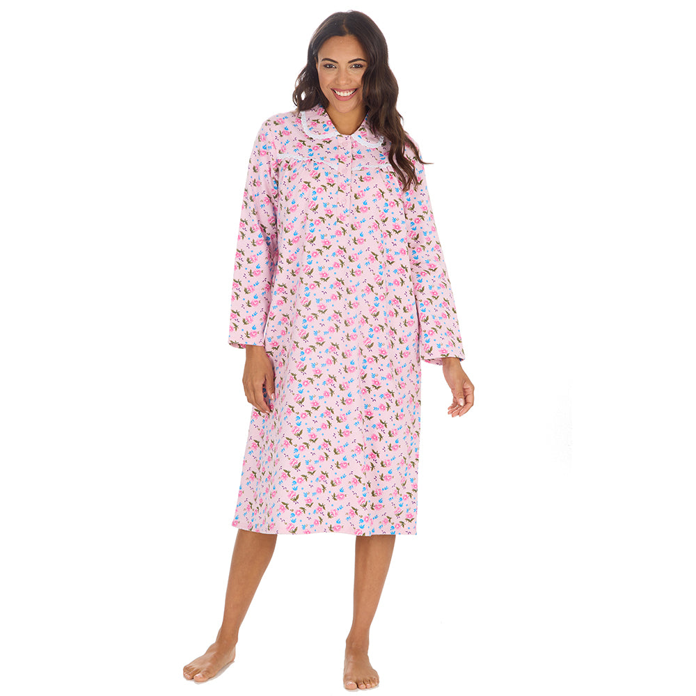Ladies Pink Winceyette Long Sleeve Nightdress