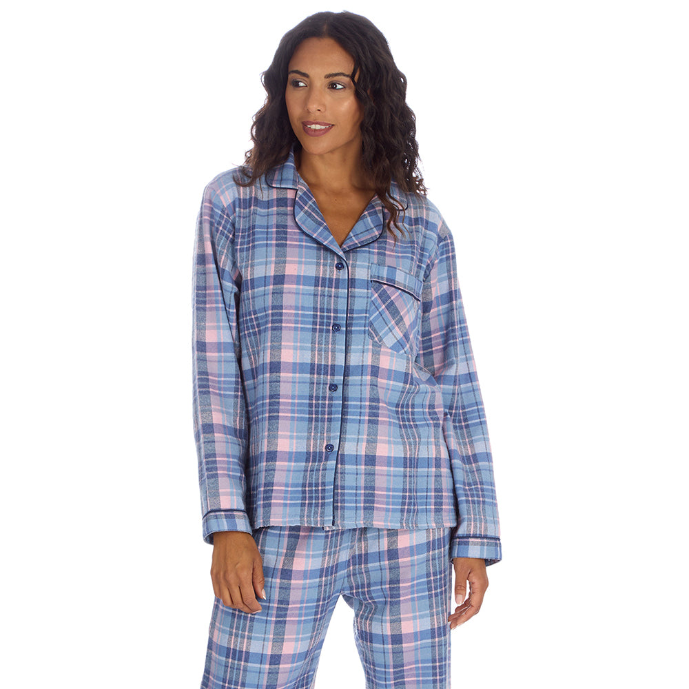 Ladies Denim Check Brushed Flannel Pyjama Set