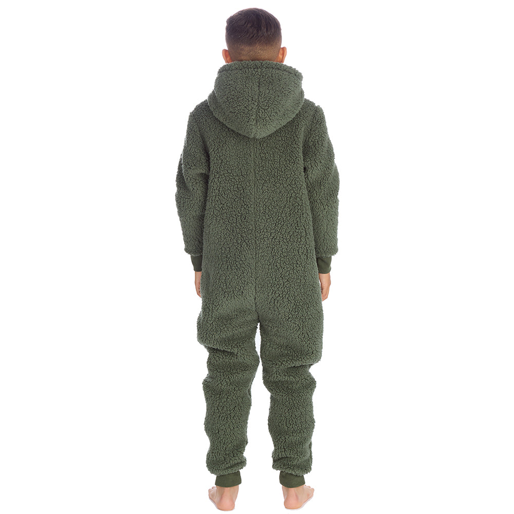 Boys Olive Teddy Fleece Onesie