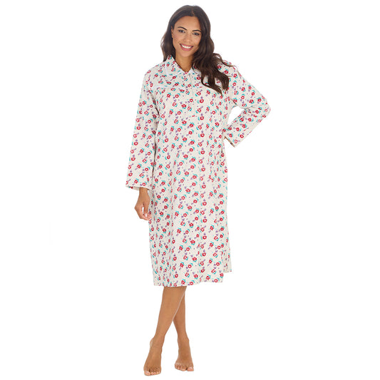 Ladies Cream Winceyette Long Sleeve Nightdress