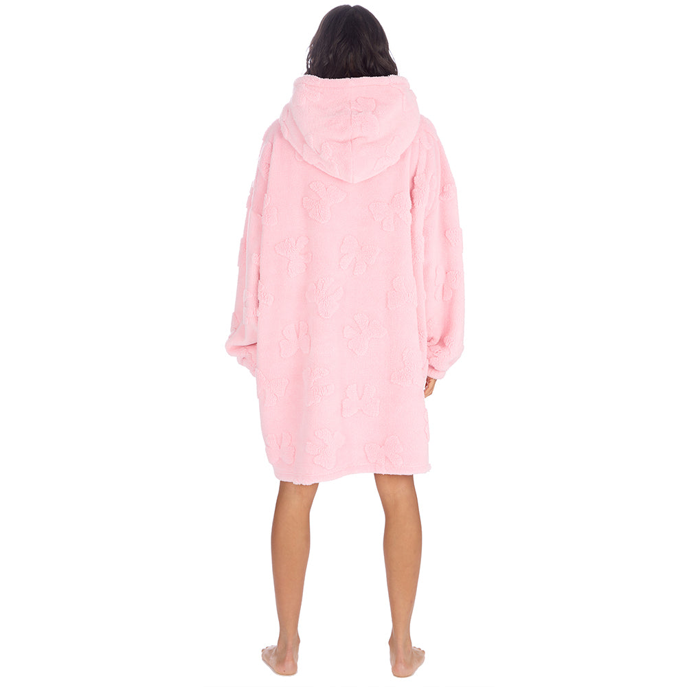 Ladies Candy Pink Bows Textured Blanket Hoodie