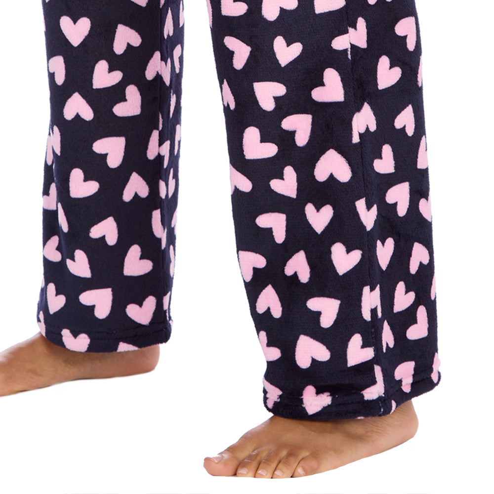 Ladies Navy Hearts Fleece Pyjama Bottoms