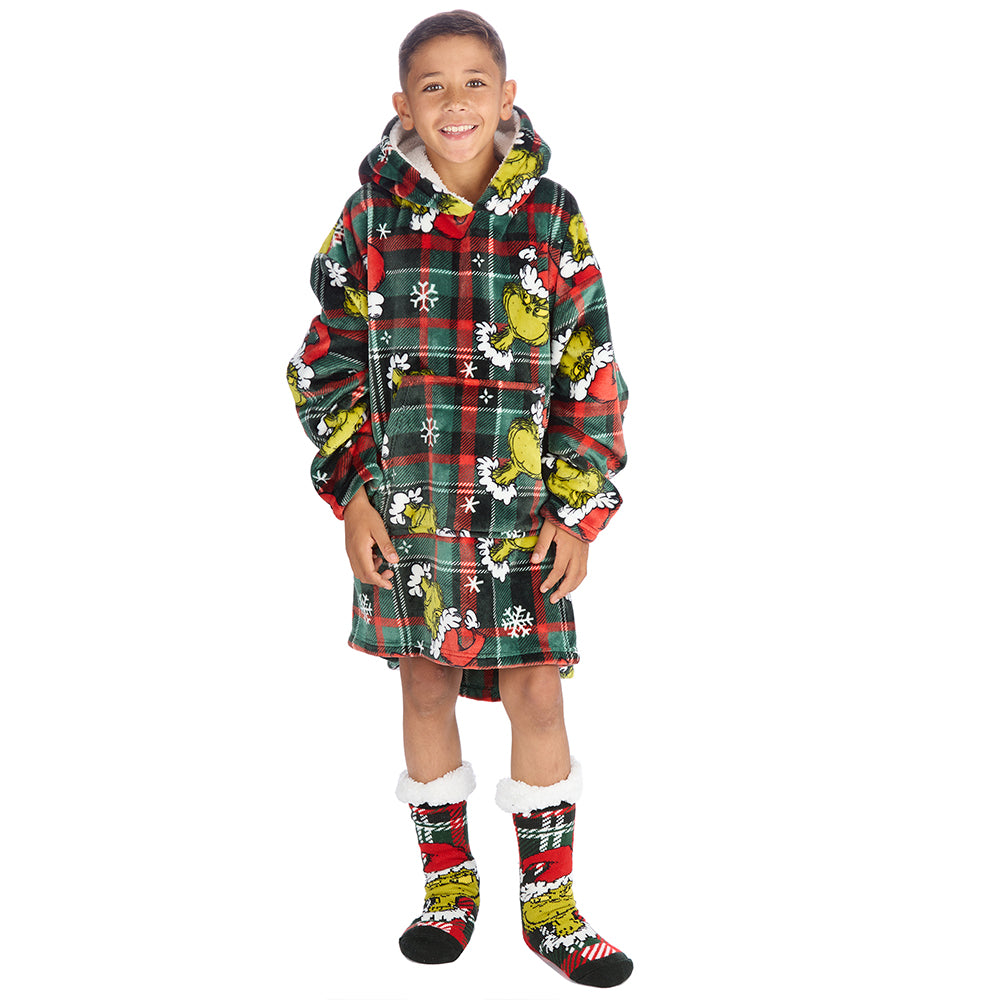 Boys Grinch Check Blanket Hoodie