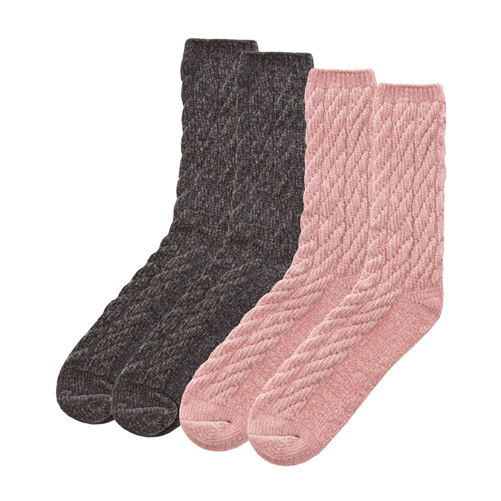 Ladies Chenille Cable Pink Bed Socks