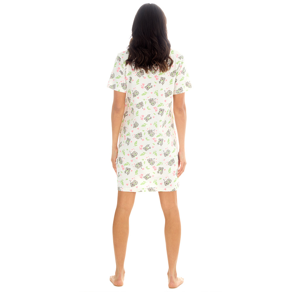 Ladies Short Sleeve Koala Print Cream Nigthie