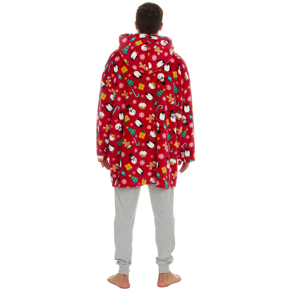 Mens Red Christmas Print Blanket Hoodie