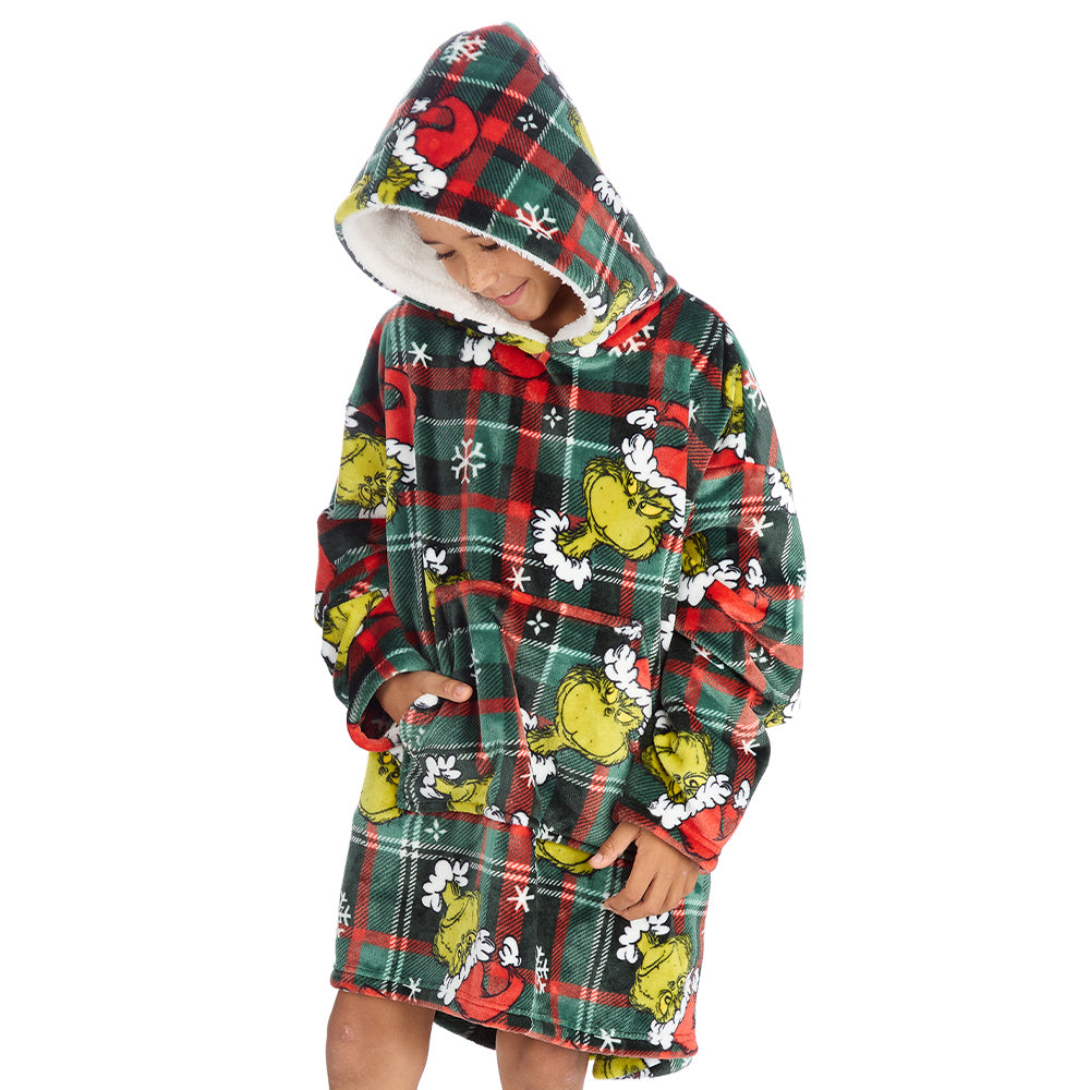 Boys Grinch Check Blanket Hoodie