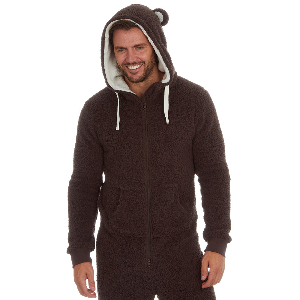 Mens Brown Teddy Bear Fleece Onesie
