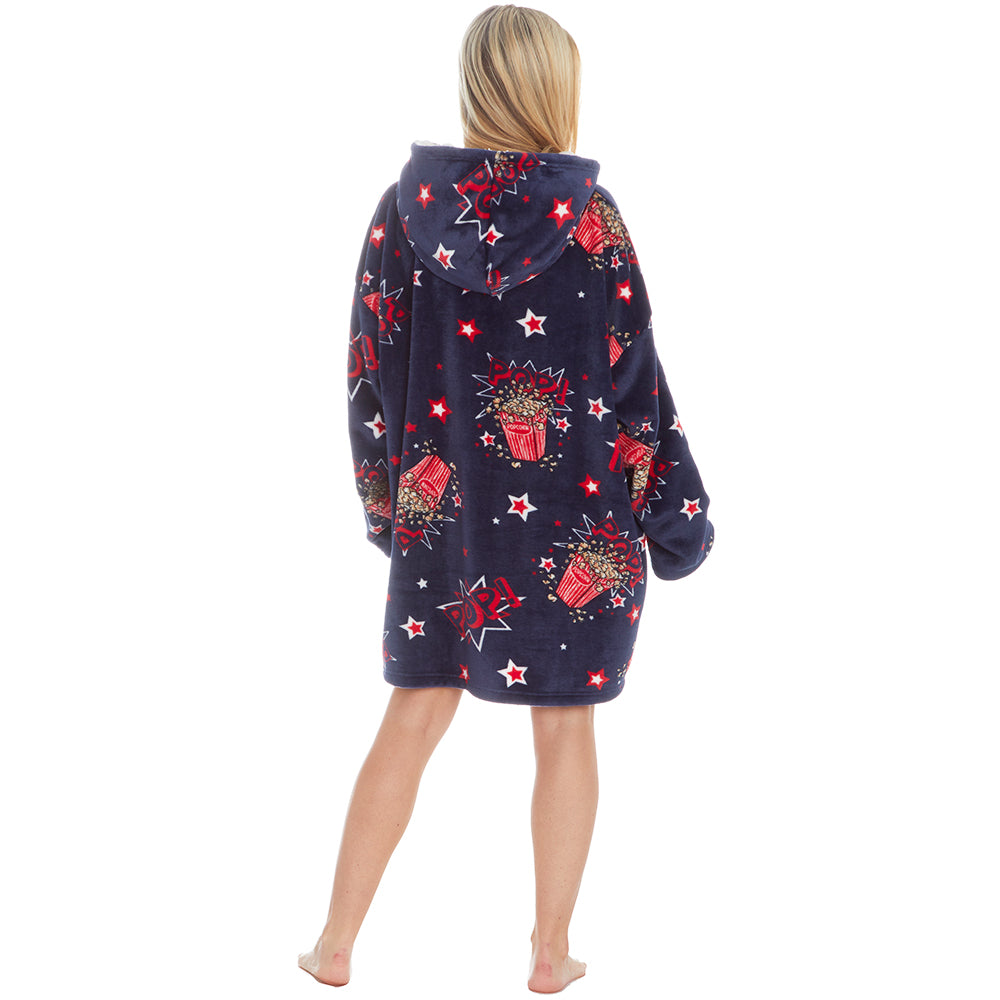 Ladies Popcorn Navy Blanket Hoodie