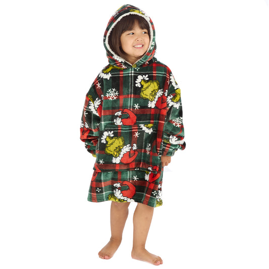 Infant Girls Grinch Check Blanket Hoodie