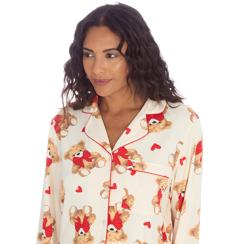 Ladies Teddy Print Traditional Pyjama Set