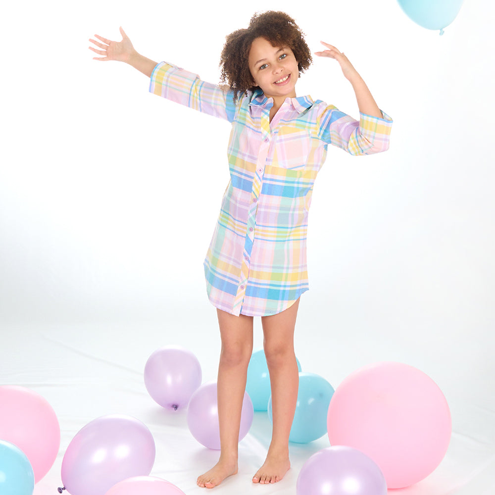 Girls Rose Pink Check Woven Nightshirt