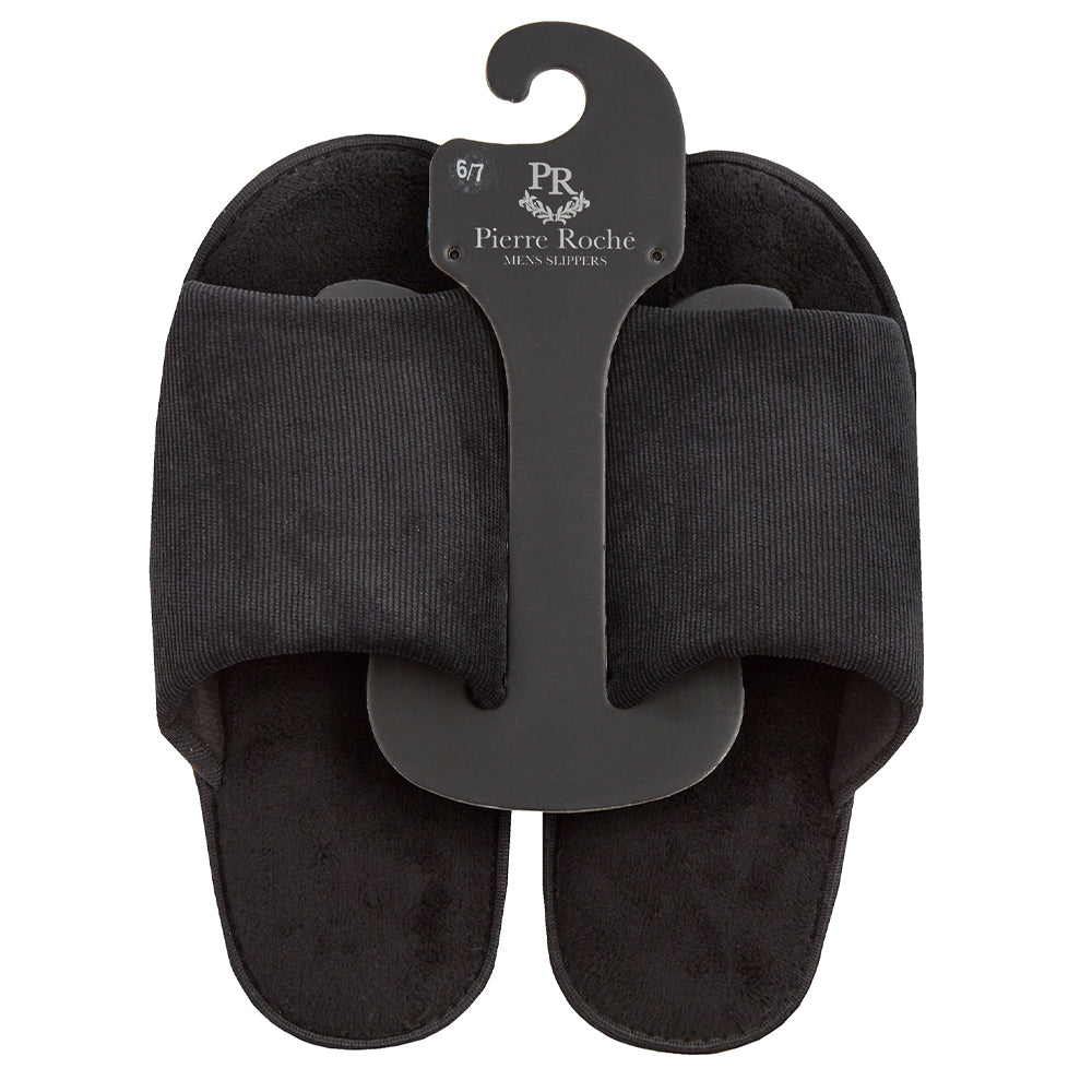 Mens Black Corduroy Open Toe Slippers