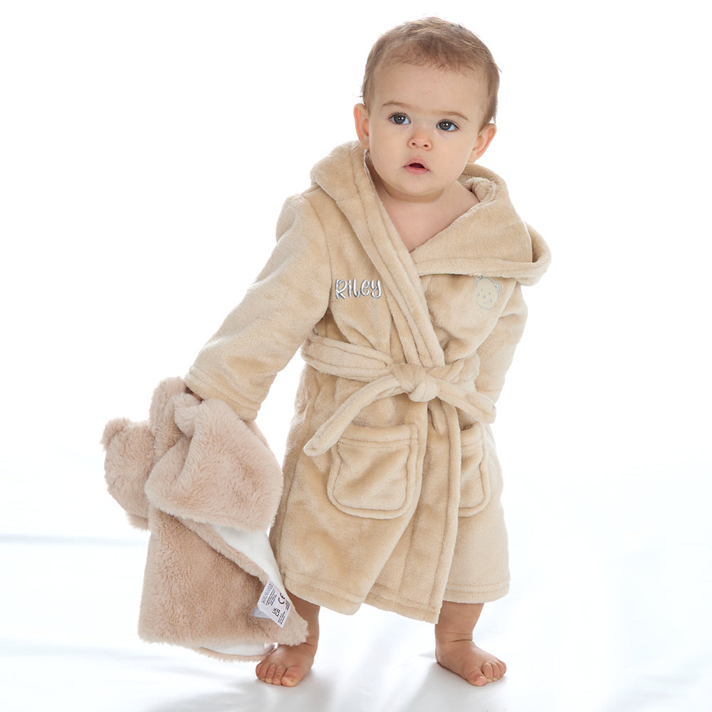 Personalised Baby Toffee Bear Ears Dressing Gown