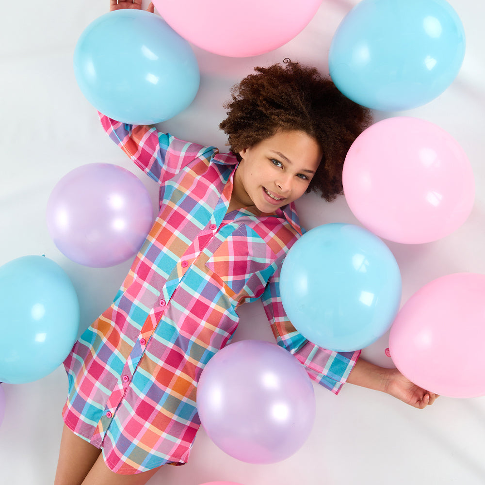 Girls Pink Check Woven Nightshirt