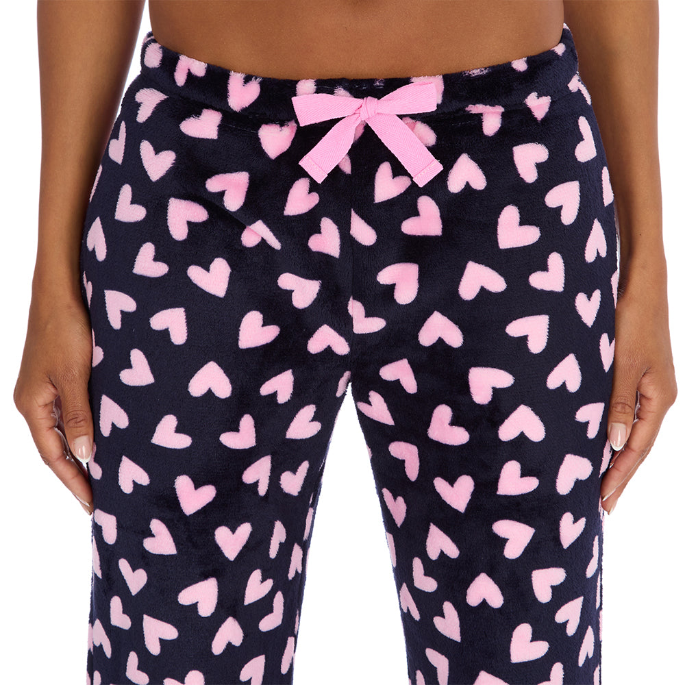 Ladies Navy Hearts Fleece Pyjama Bottoms