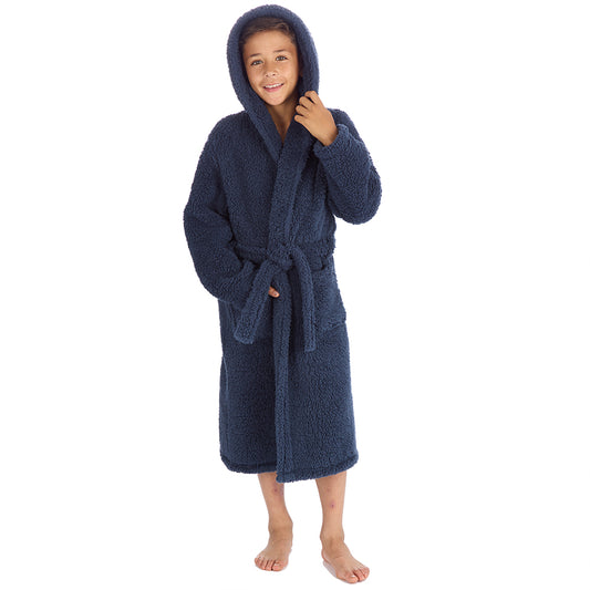 Boys Navy Teddy Fleece Dressing Gown