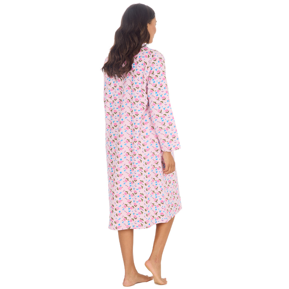 Ladies Pink Winceyette Long Sleeve Nightdress