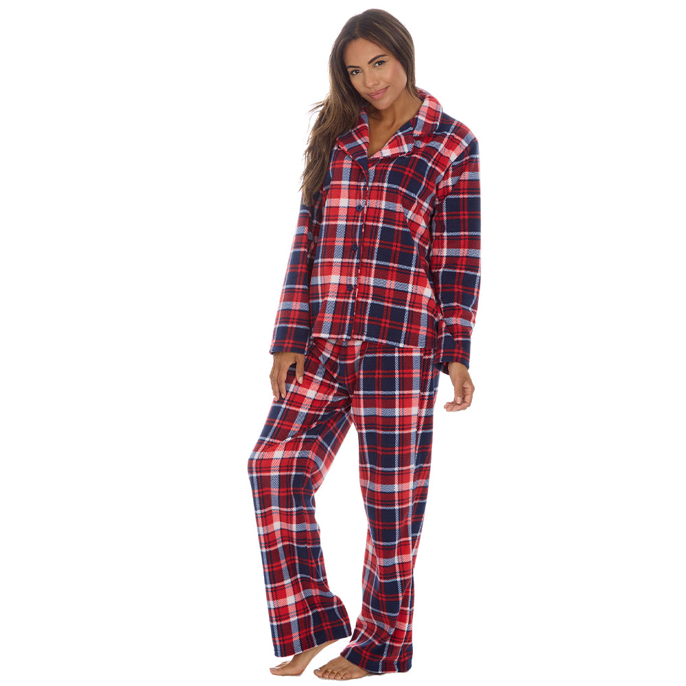 Ladies Red Check Microfleece Pyjama Set