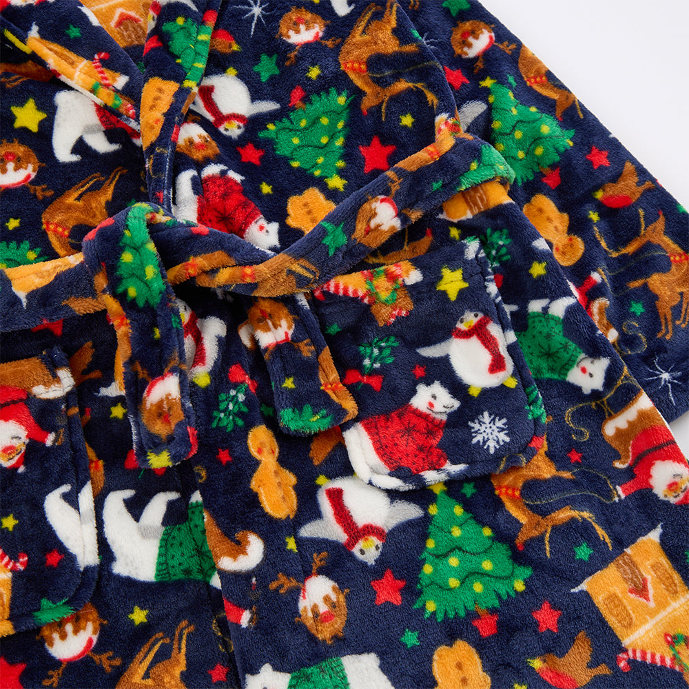 Boys Navy Christmas Dressing Gown