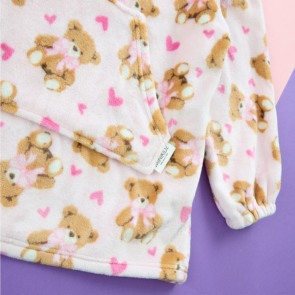 Infant Girls Bear Ears Pink Teddy Blanket Hoodie