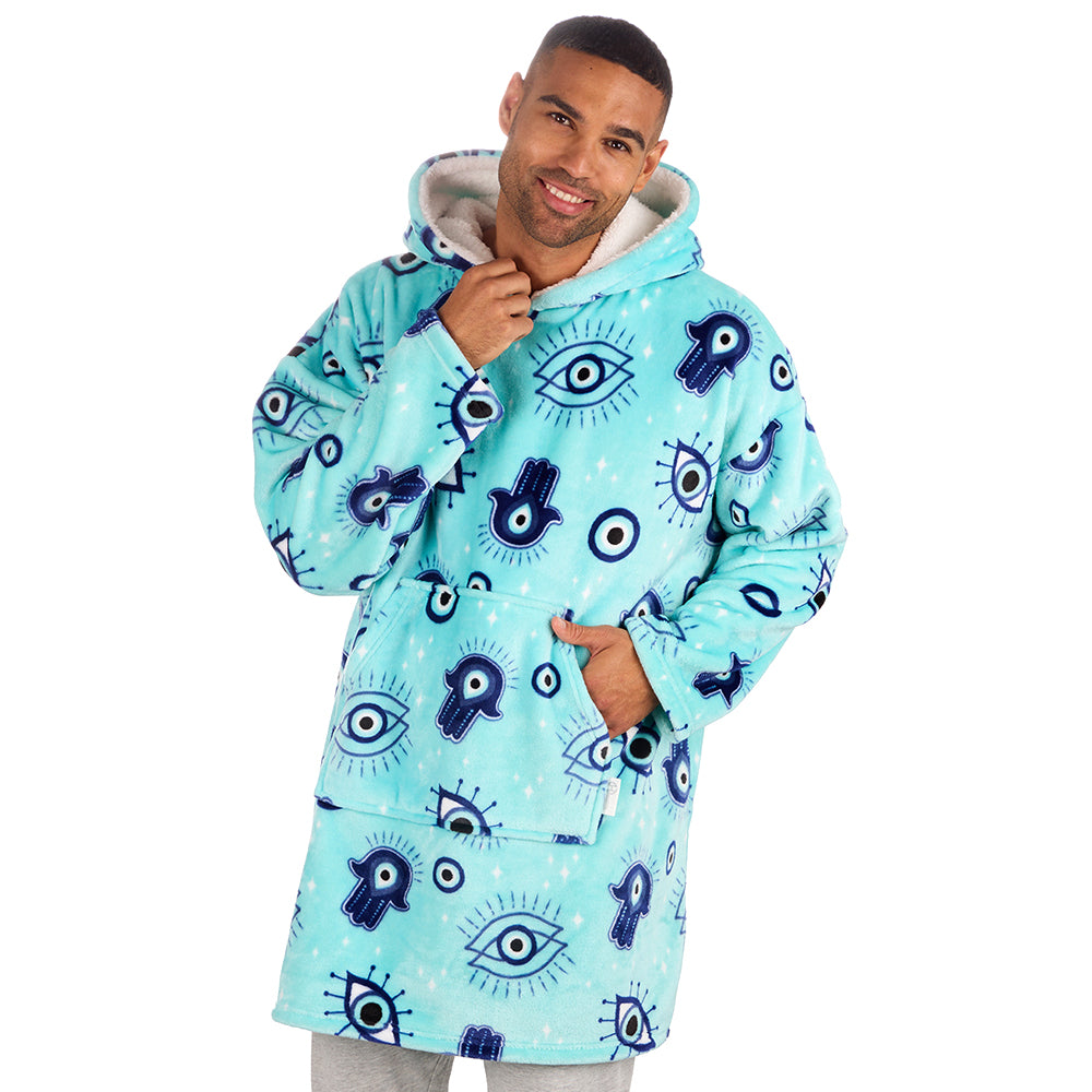 Mens Evil Eye Aqua Blanket Hoodie