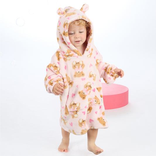 Toddler Bear Ears Pink Teddy Blanket Hoodie