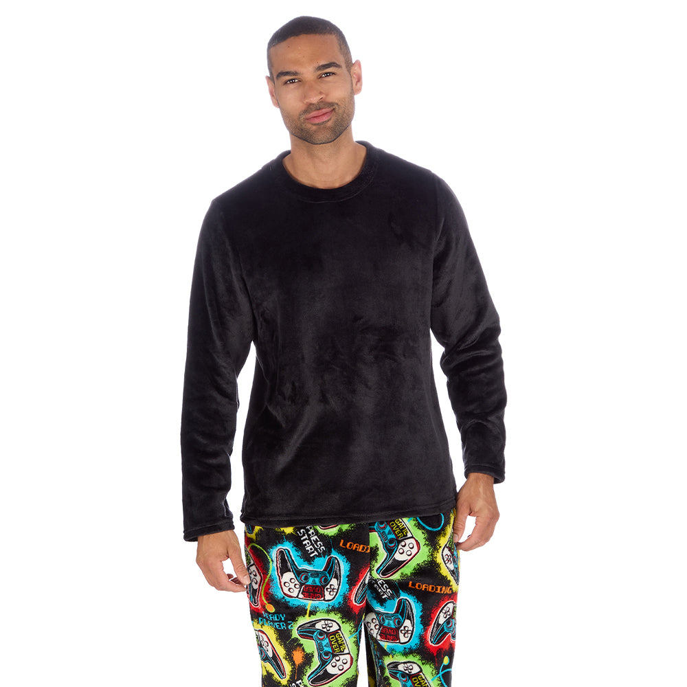 Mens Black Gamer Fleece Pyjama Set