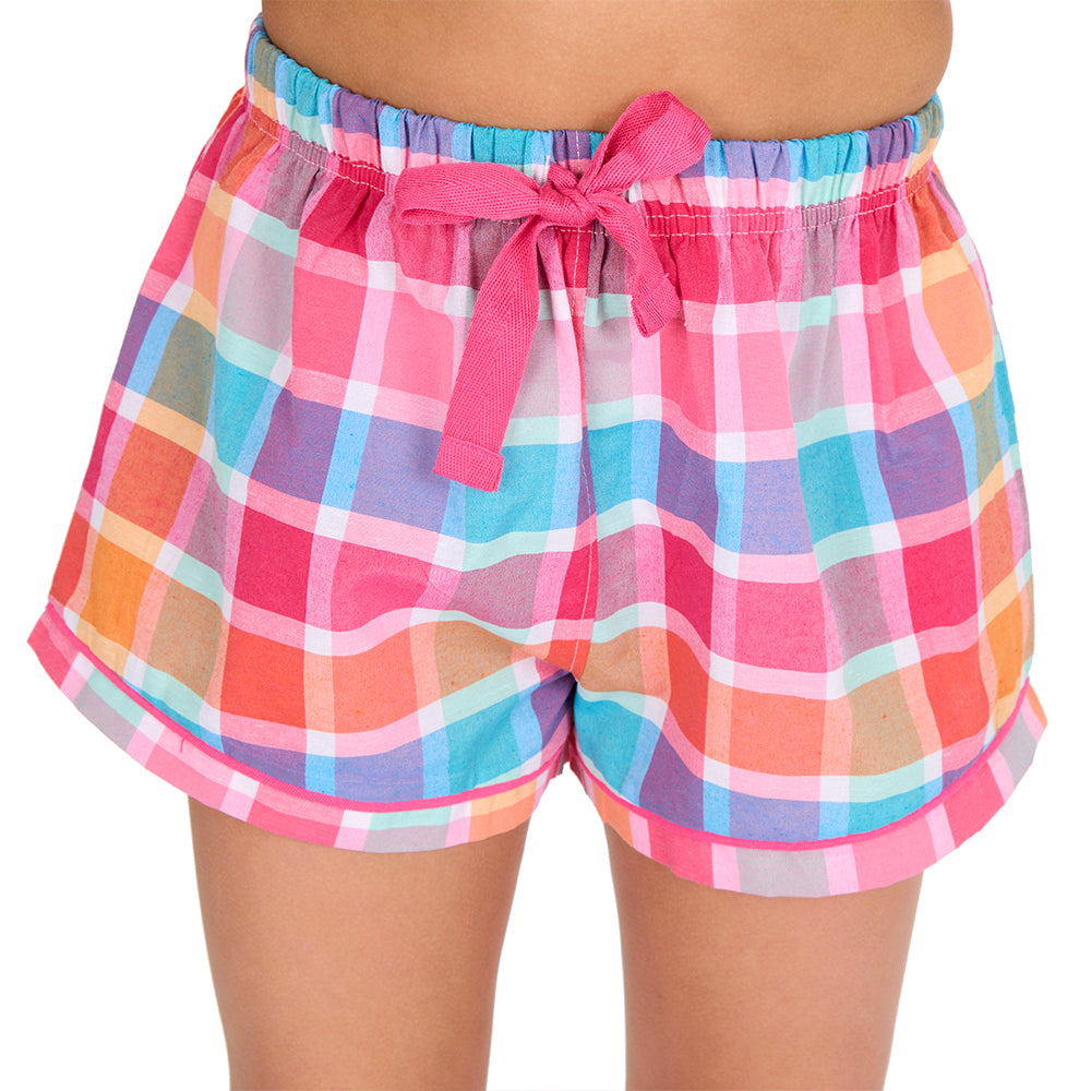 Girls Pink Check Woven Short Pyjamas