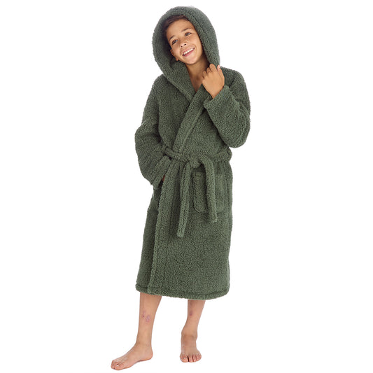 Boys Olive Teddy Fleece Dressing Gown