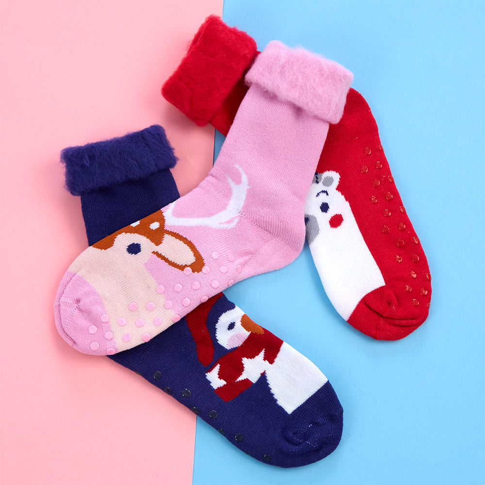 Ladies 3 Pairs Christmas Thermal Bed Socks