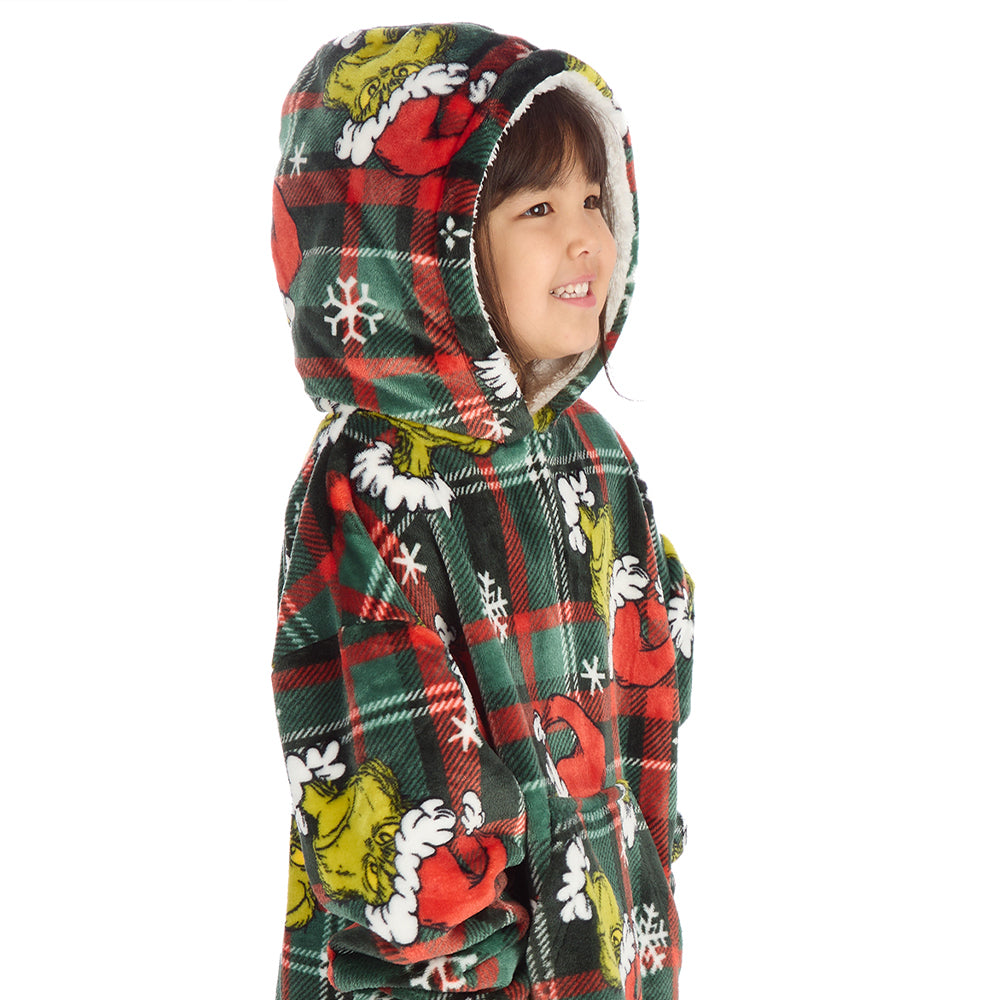 Infant Girls Grinch Check Blanket Hoodie