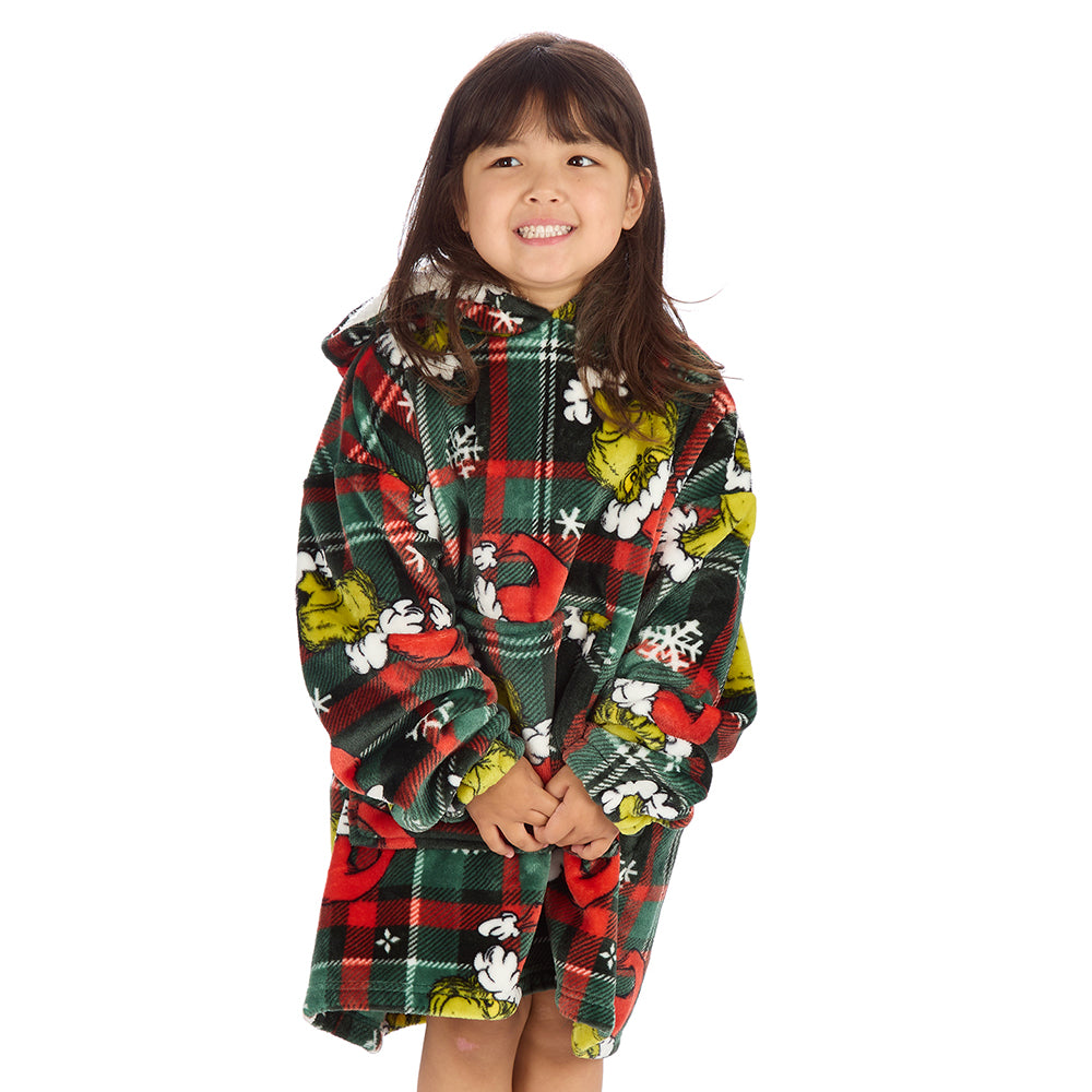 Infant Girls Grinch Check Blanket Hoodie