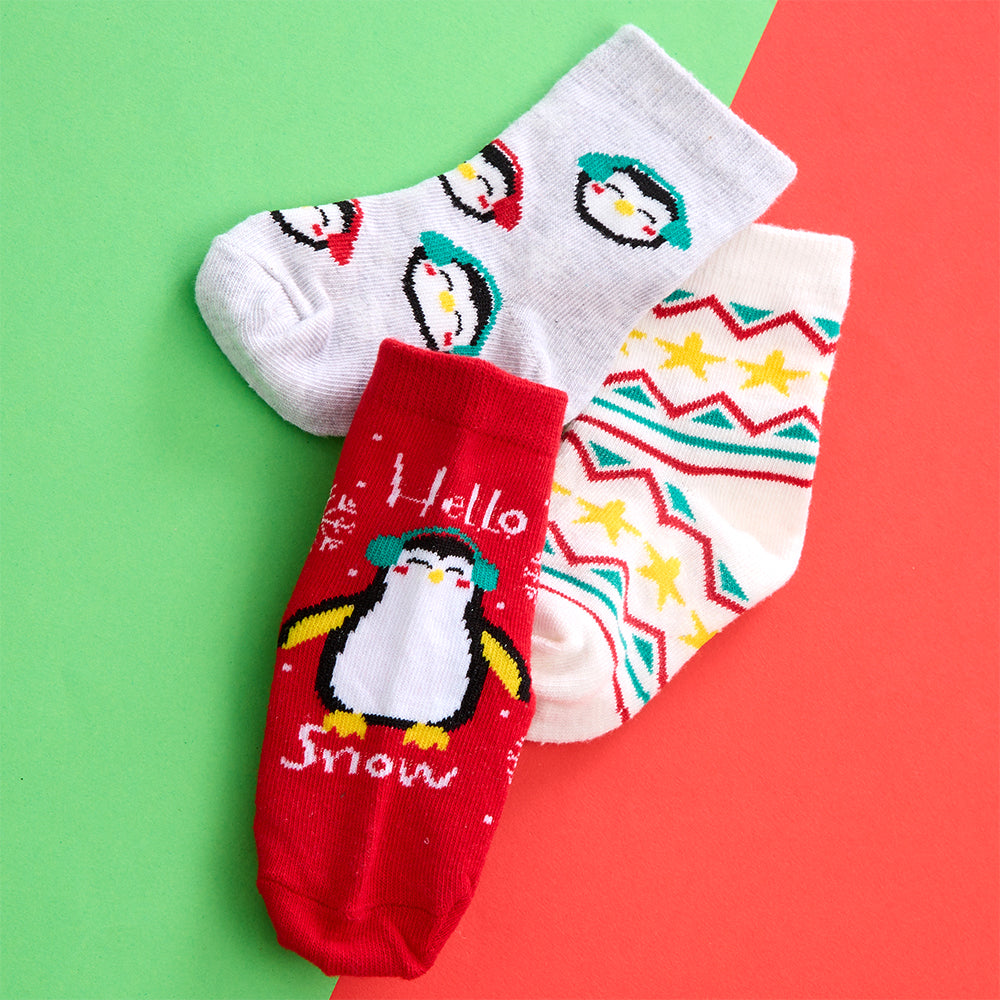Baby 3 Pairs Christmas Penguins Cotton Socks