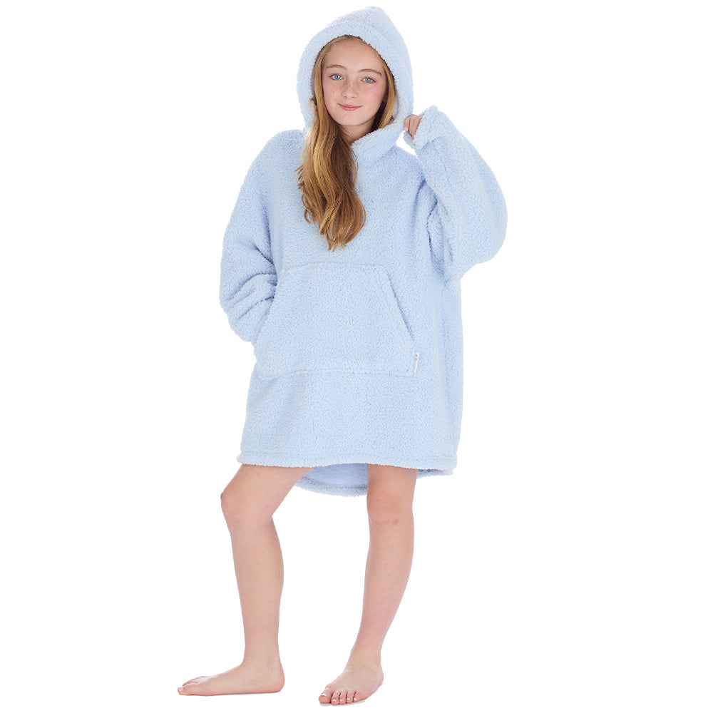 Girls Baby Blue Teddy Fleece Blanket Hoodie