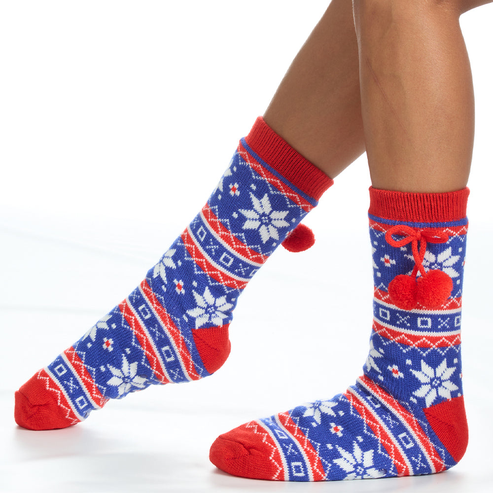 Ladies Fair Isle Blue Slipper Socks