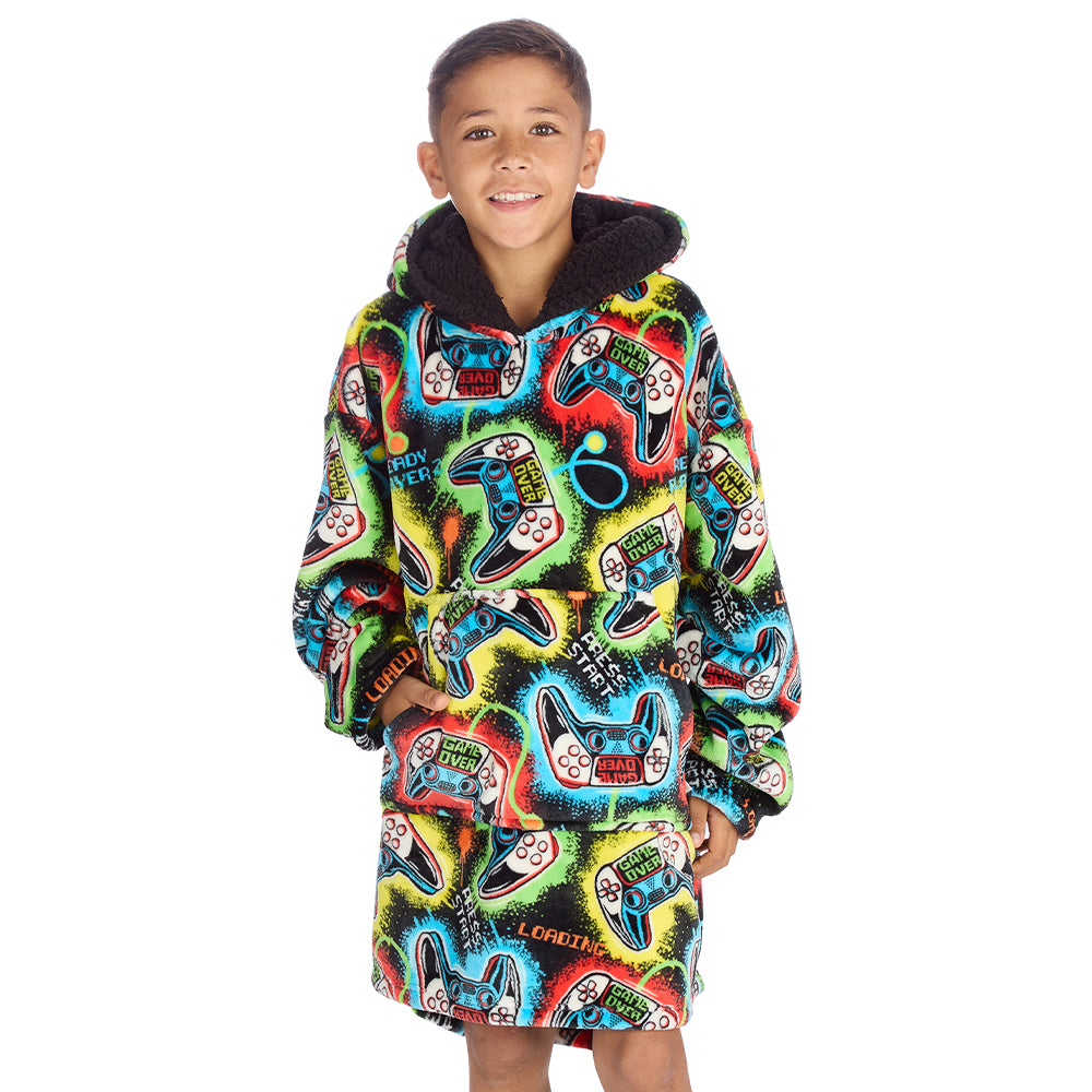 Boys Black Gamer Blanket Hoodie 