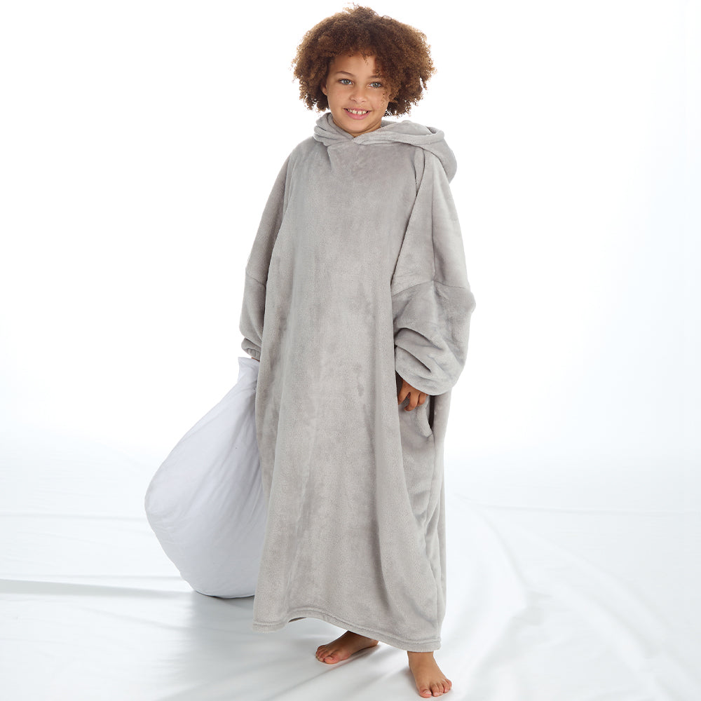 Girls Grey Longline Hooded Blanket