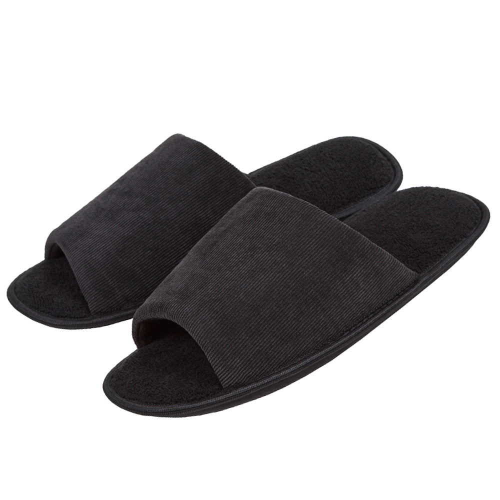 Mens Black Corduroy Open Toe Slippers