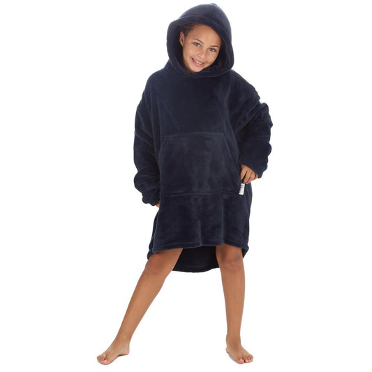 Girls Navy Coral Fleece Blanket Hoodie