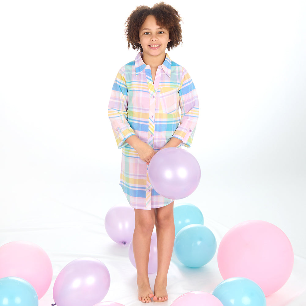 Girls Rose Pink Check Woven Nightshirt