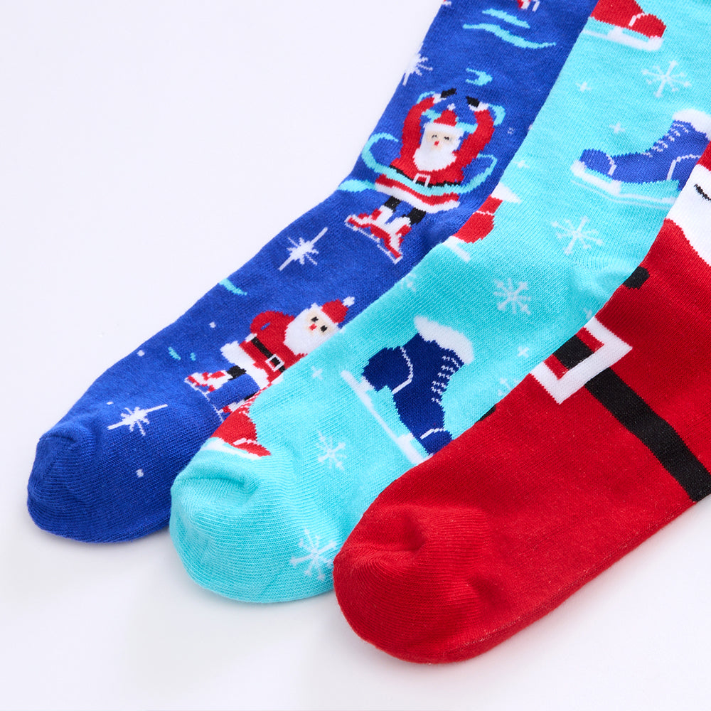 Ladies 3 Pairs Christmas Santa Cotton Socks