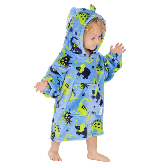 Toddler Bear Ears Blue Dino Blanket Hoodie