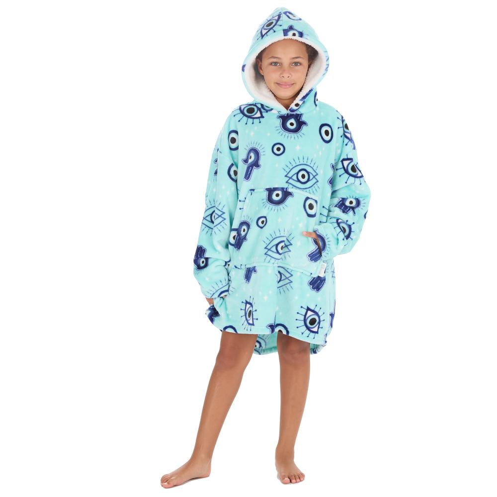 Girls Evil Eye Aqua Blanket Hoodie
