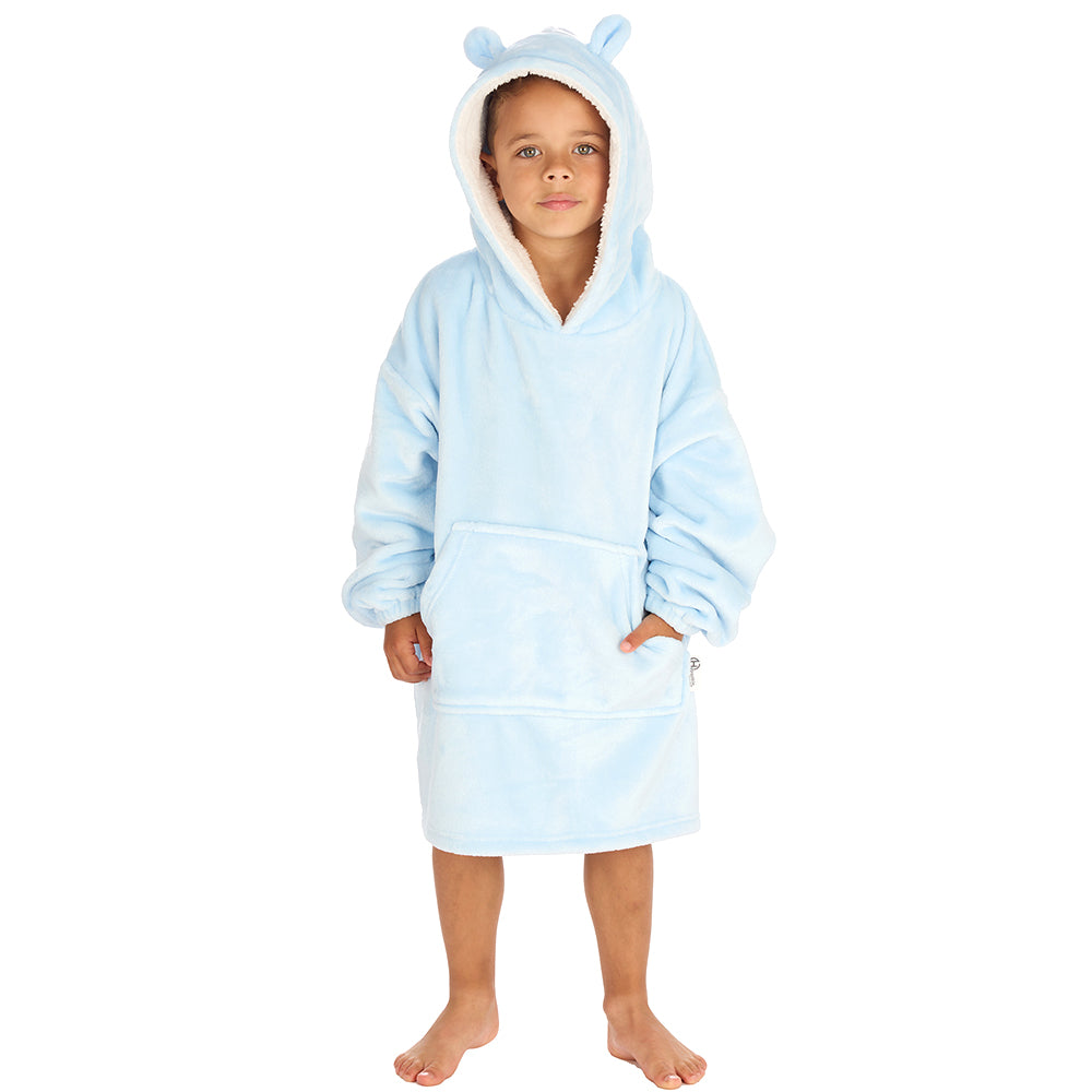 Infant Kids Bear Ears Sky Blue Blanket Hoodie