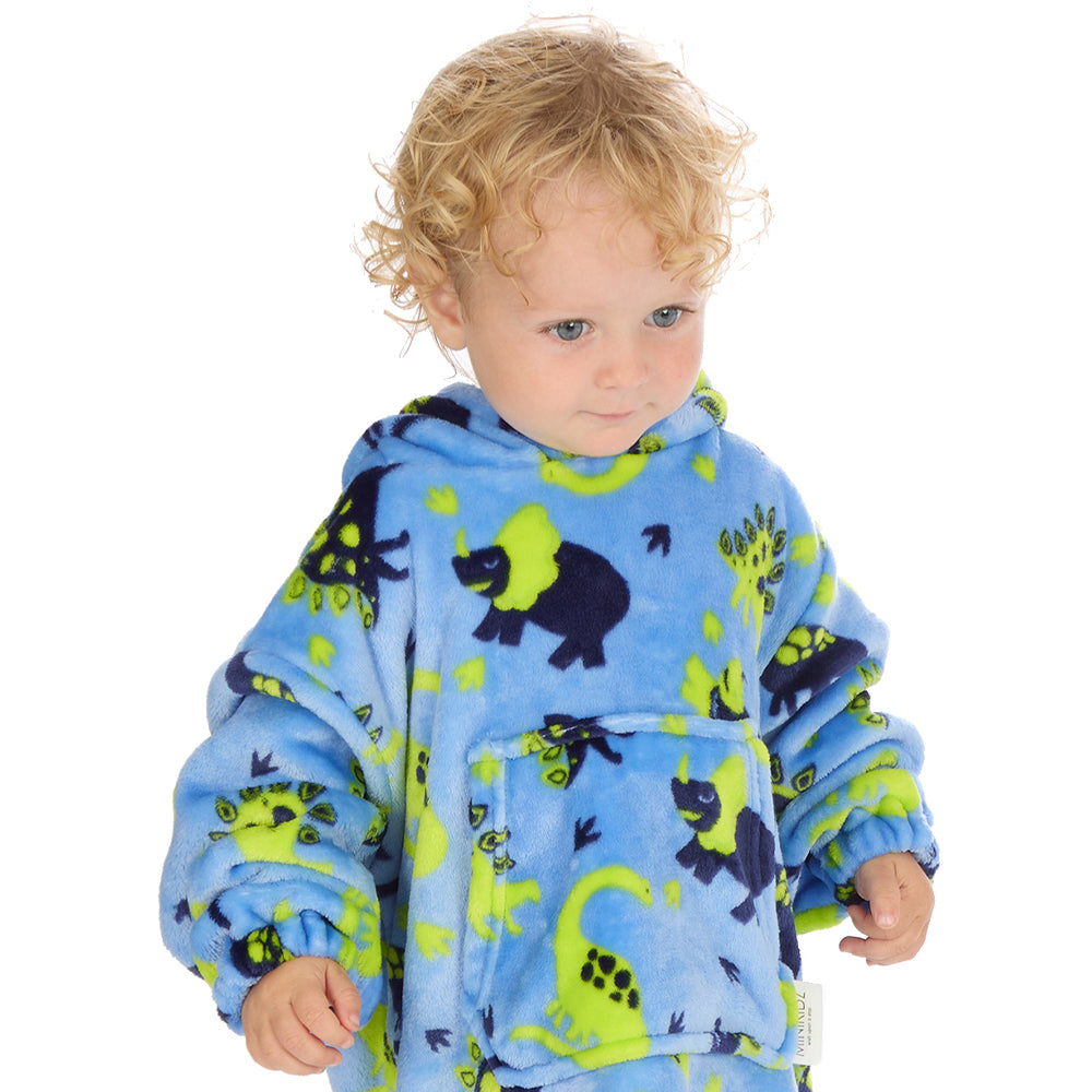 Toddler Bear Ears Blue Dino Blanket Hoodie
