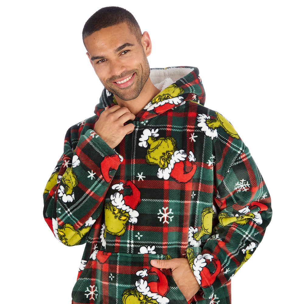 Mens Grinch Check Blanket Hoodie