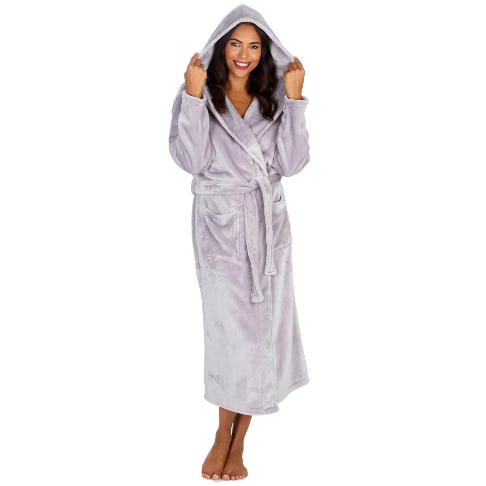 Ladies Silver Long Hooded Dressing Gown