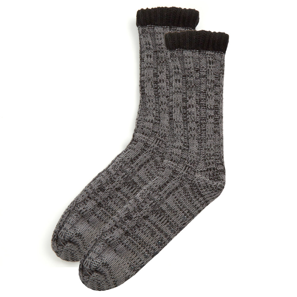 Mens Cable Knit Ash Grey Slipper Socks