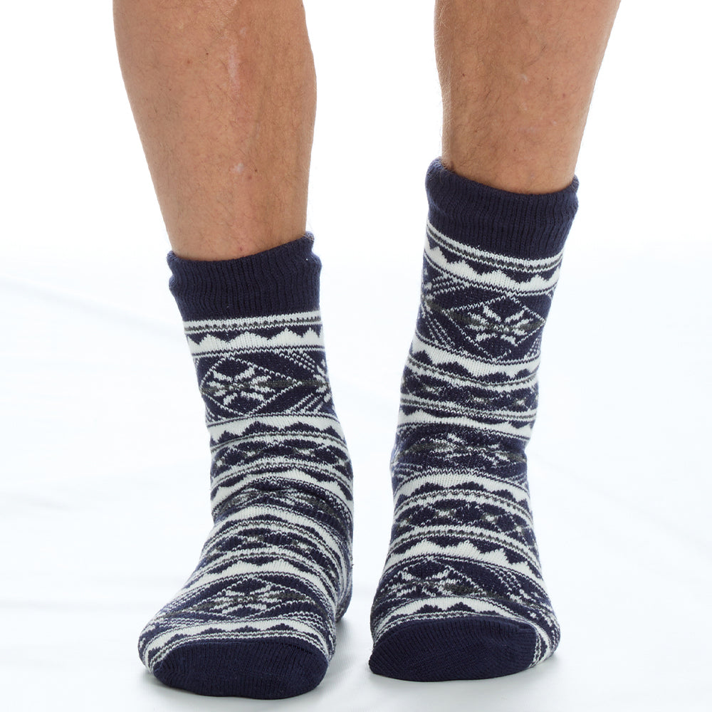 Mens Fair Isle Navy Slipper Socks